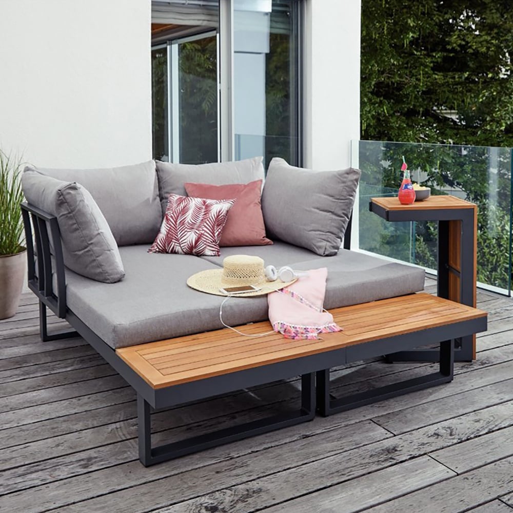 4 Seater Outdoor Acacia Sectional Sofa Set with Cushion and Side Table