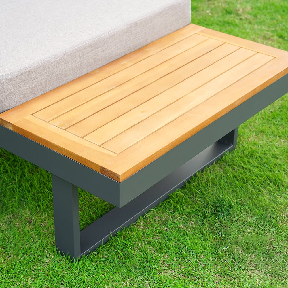4 Seater Outdoor Acacia Sectional Sofa Set with Cushion and Side Table