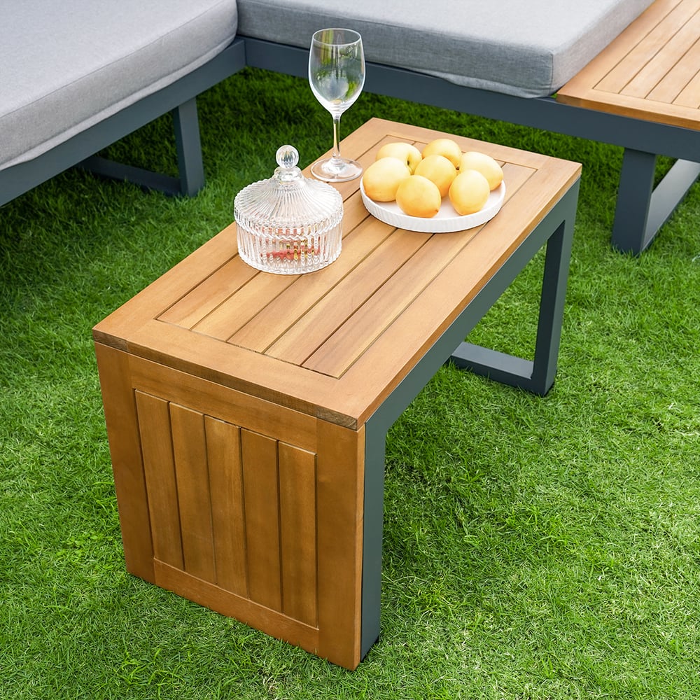 4 Seater Outdoor Acacia Sectional Sofa Set with Cushion and Side Table