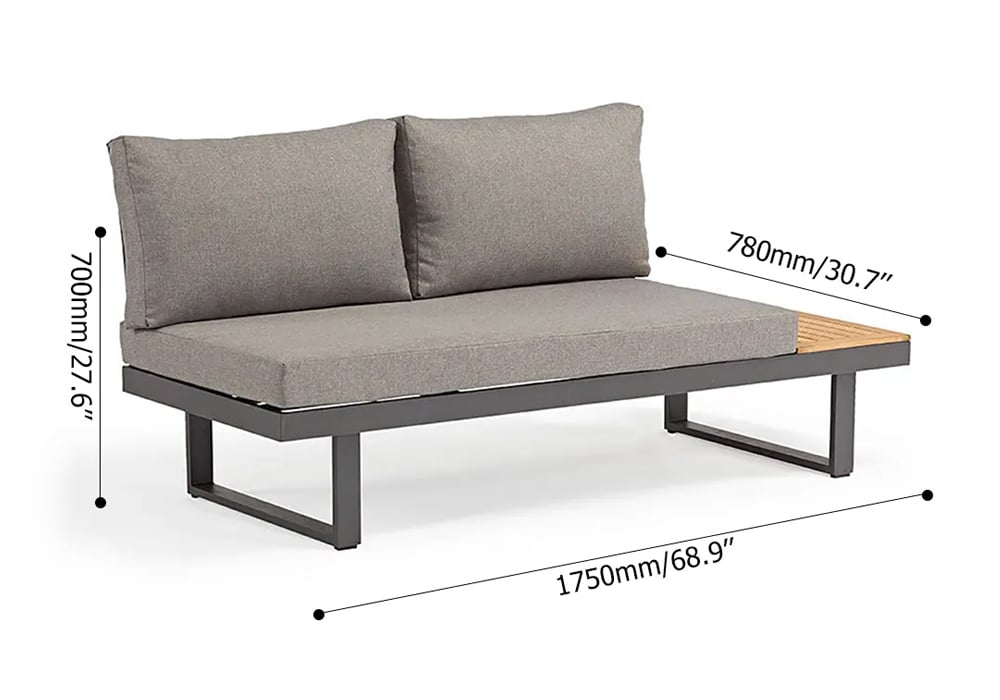 4 Seater Outdoor Acacia Sectional Sofa Set with Cushion and Side Table