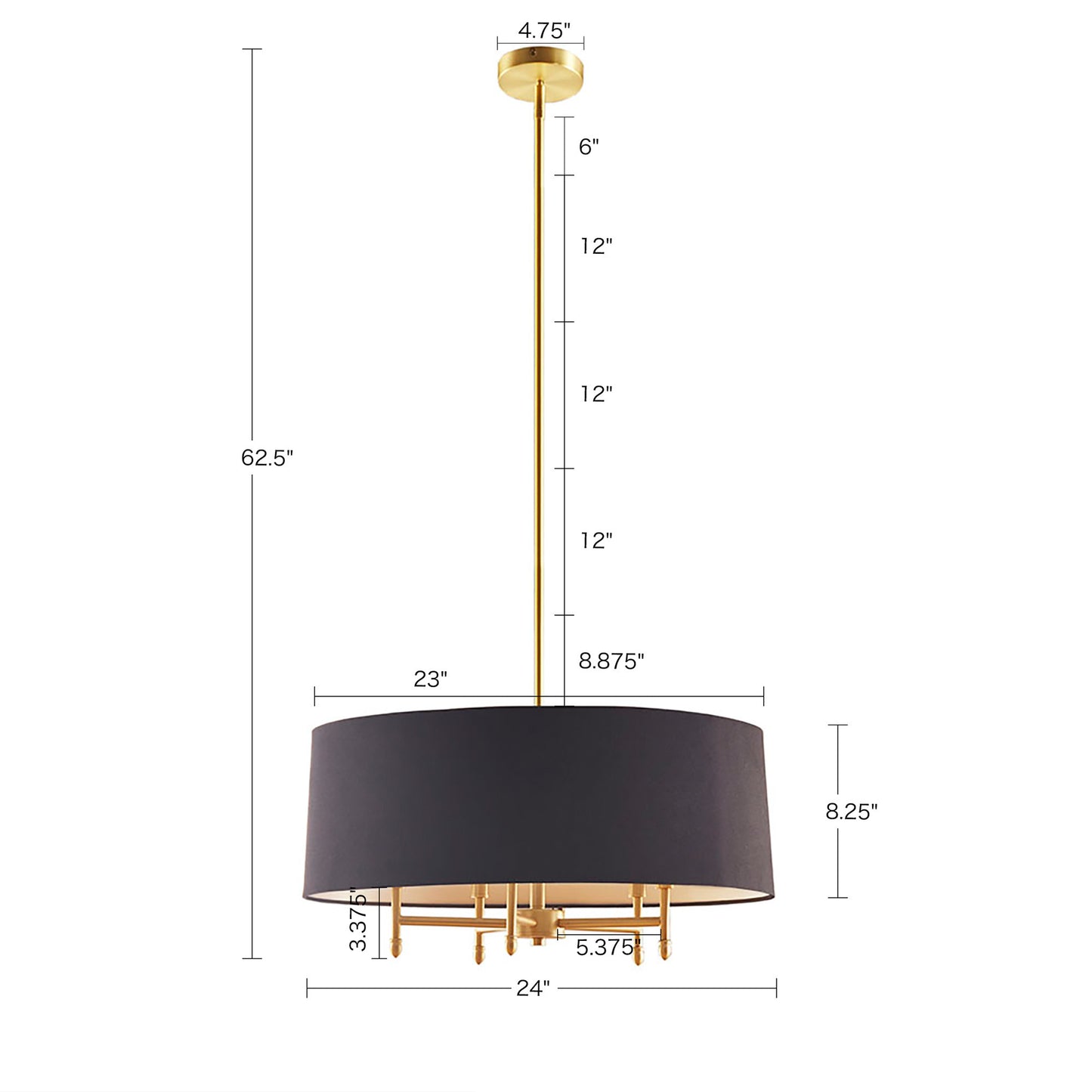 Sleek 5-Light Black Drum Chandelier Perfect for Dining and Living Areas