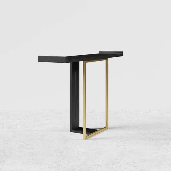 39" Narrow Console Table for Entryway Foyer Black Solid Wood & Gold Metal in Large