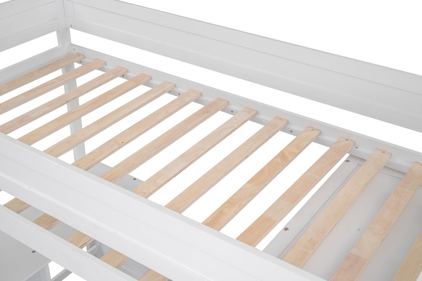 Lit mezzanine double en bois avec armoires et bureau à 2 tiroirs avec armoire, blanc