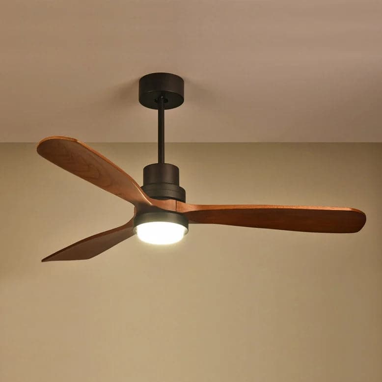 52" LED Ceiling Fan Light with 3 Blades & Glass Shade & Remote Control in Black & Walnut