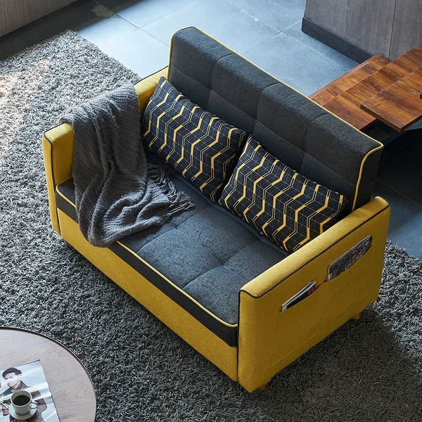 55.1" Modern 2 Seat Convertible Sofa Bed Full Sleeper Cotton & Linen Upholstery