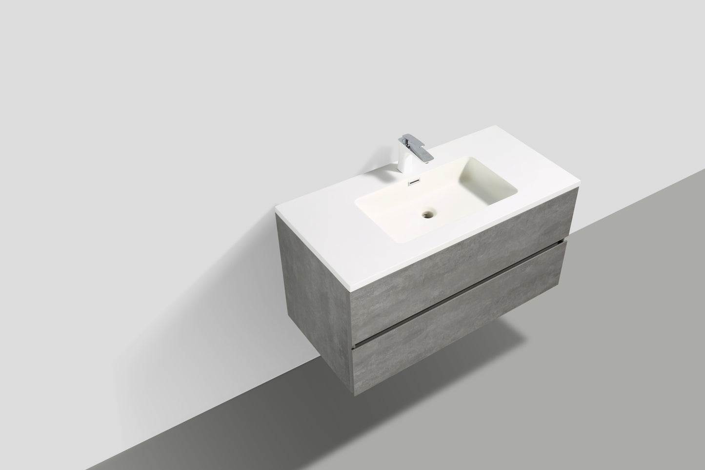 36'' Wall Mounted Single Bathroom Vanity in Ash Gray With White Solid Surface Vanity Top