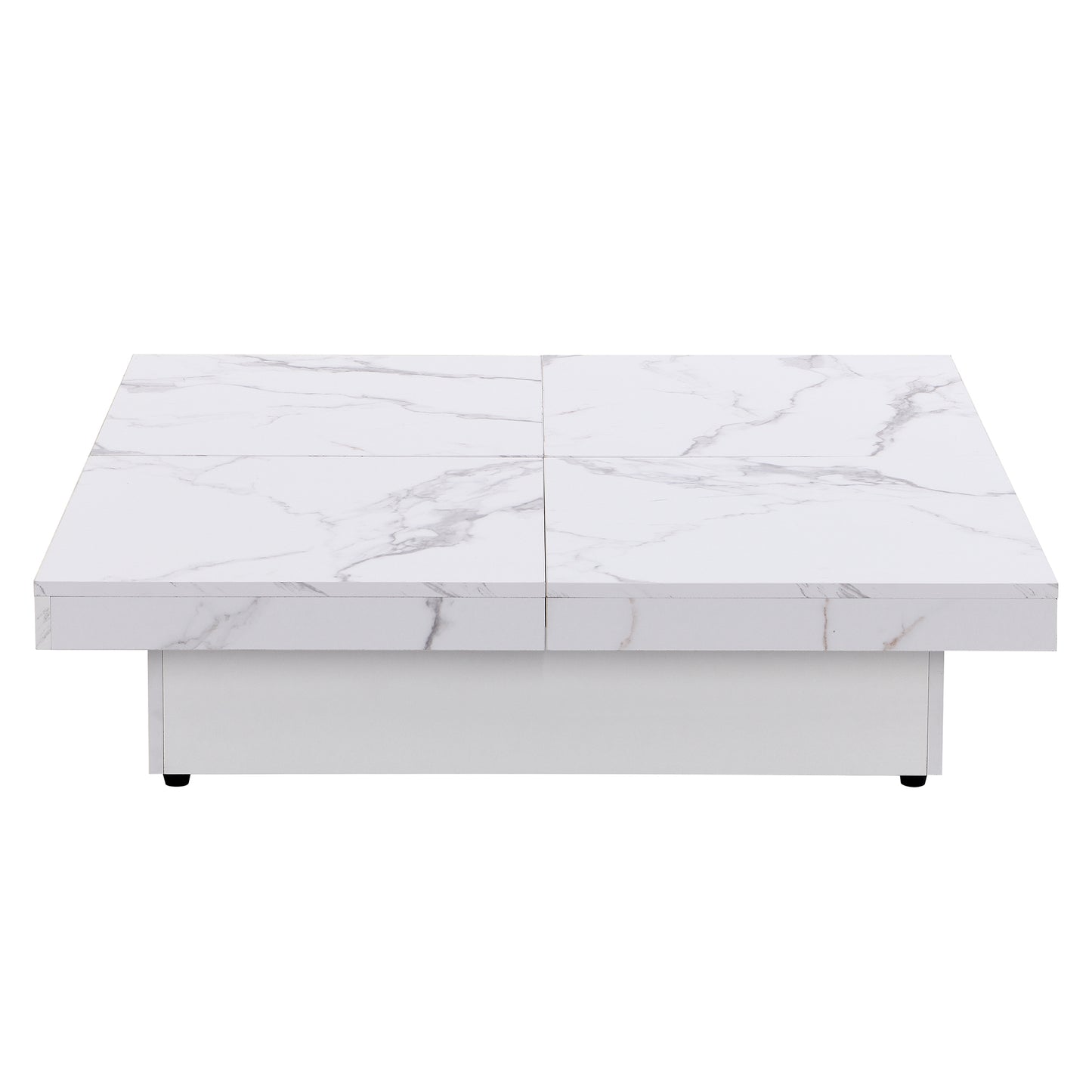 Square Marble Veneer Coffee Table Sliding Top with Storage in White 39.4''