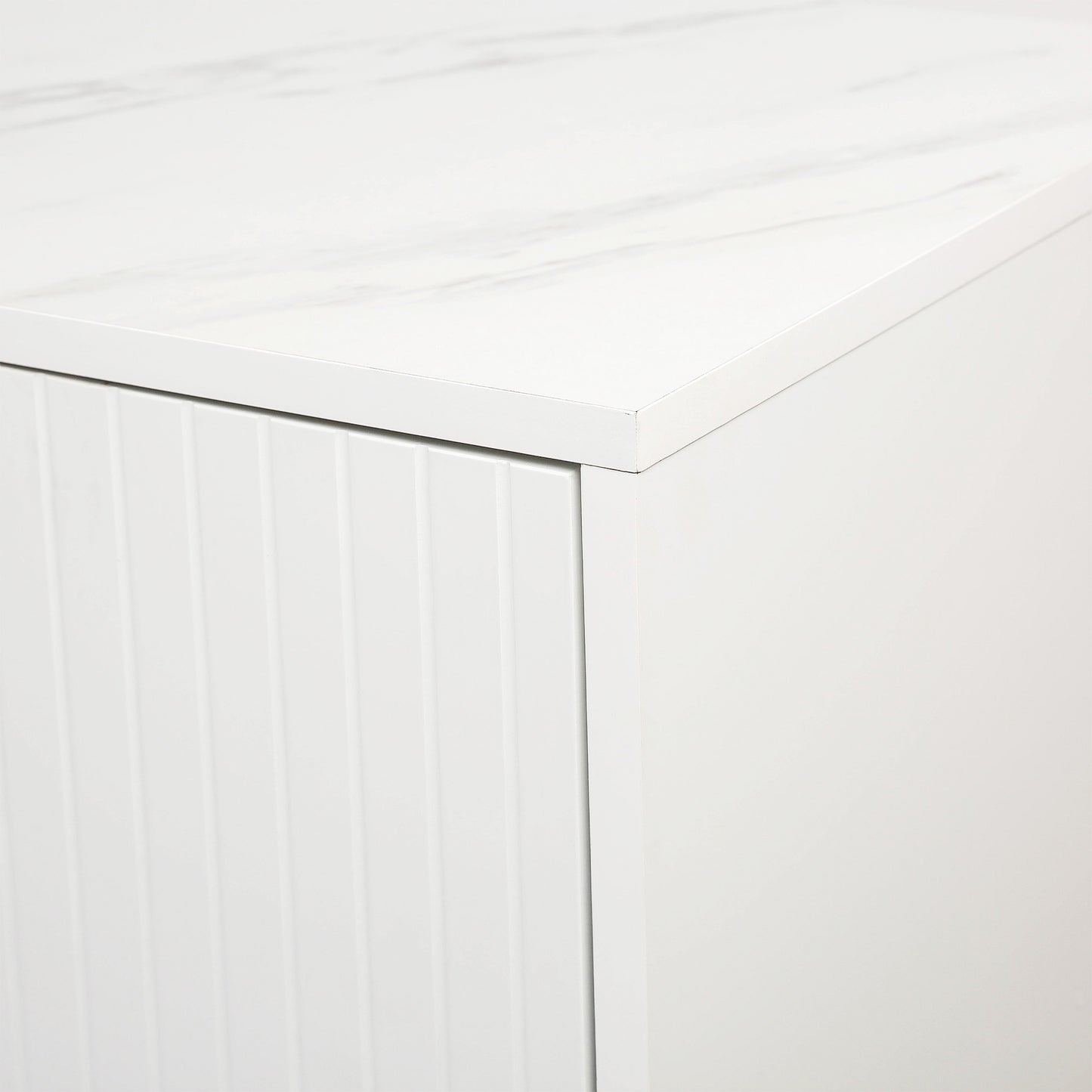 Modern sideboard with Four Doors, Metal handles & Legs and Adjustable Shelves Kitchen Cabinet (White)