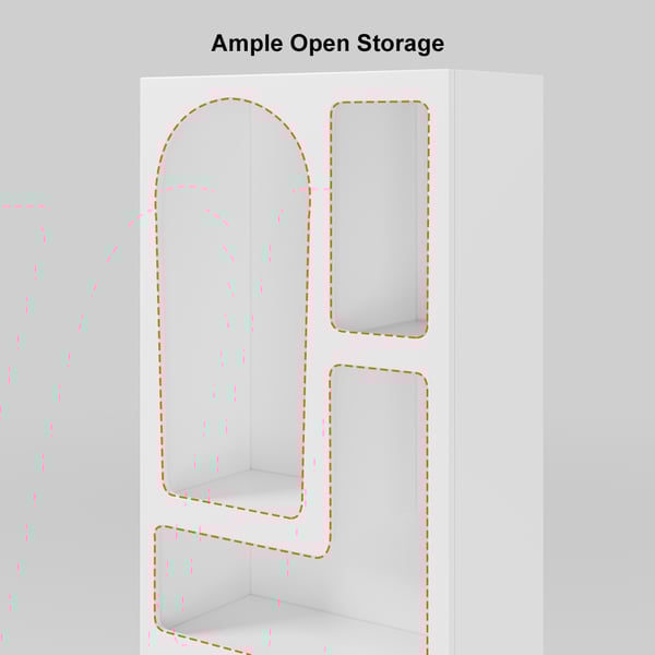 Bibliothèque arquée blanche Art déco de 59,1 pouces, grande bibliothèque japonaise ouverte géométrique en bois