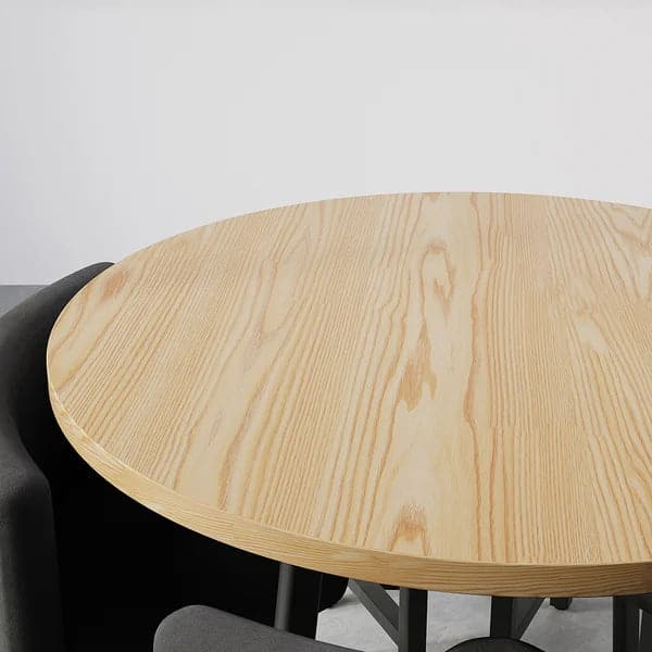 40 Inch Round Wooden Small Nesting Dining Table Set for 4 Gray Upholstered Chairs