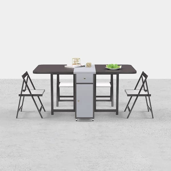 Ensemble de table à manger pliante en bois rectangulaire gris moderne de 59 po avec chaise, 5 pièces