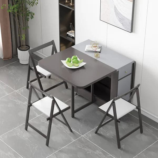 Ensemble de table à manger pliante en bois rectangulaire gris moderne de 59 po avec chaise, 5 pièces