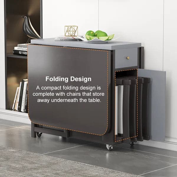 Ensemble de table à manger pliante en bois rectangulaire gris moderne de 59 po avec chaise, 5 pièces