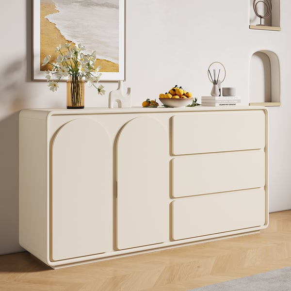 59" Modern Off White Sideboard Buffet with Storage Credenza Arch Door