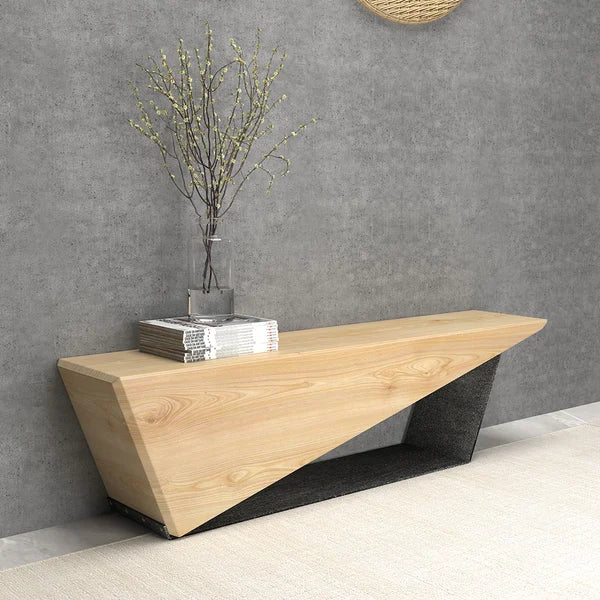 59 Inch Rustic Wooden Bench 3-Person Seat Bench for Entryway with Metal Base Rustic