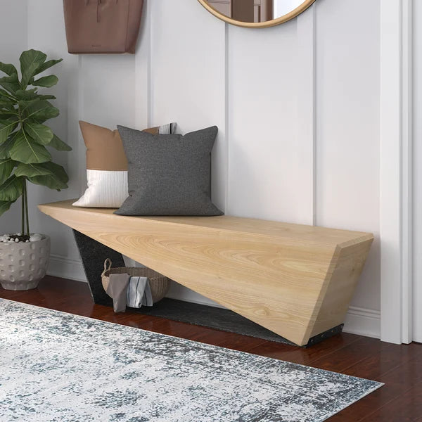 59 Inch Rustic Wooden Bench 3-Person Seat Bench for Entryway with Metal Base Rustic