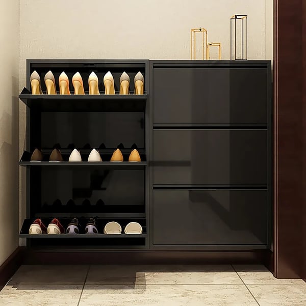 Black Narrow Shoe Storage Cabinet Wall Mounted in Medium