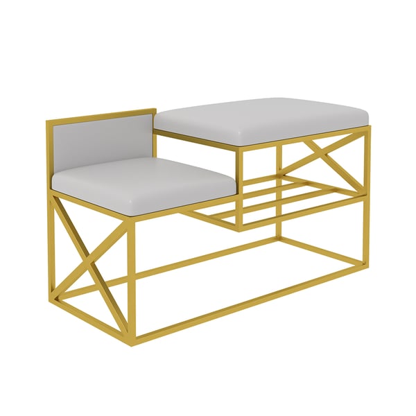 Modern PU Leather Upholstered Entryway Bench Gray with Gold Legs