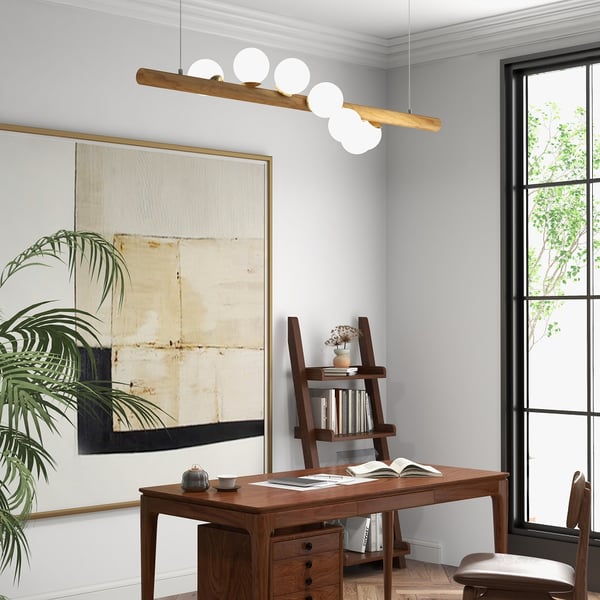 Modern Linear Kitchen Island Pendant Light Glass Globe 7-Light