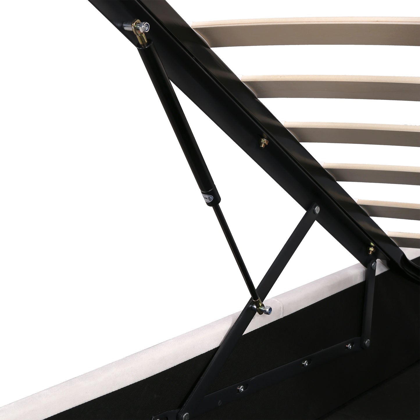 Lit rembourré Queen Size avec lumière LED, lecteur Bluetooth et chargement USB, lit de rangement hydraulique en tissu velours beige