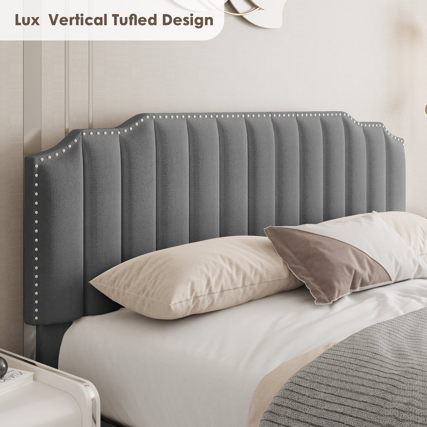 Lift Up Double Size Bed In Gray Velvet