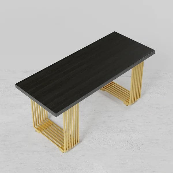 Modern Black Computer Desk Office Desk with Solid Wood Table Top & Gold Frame