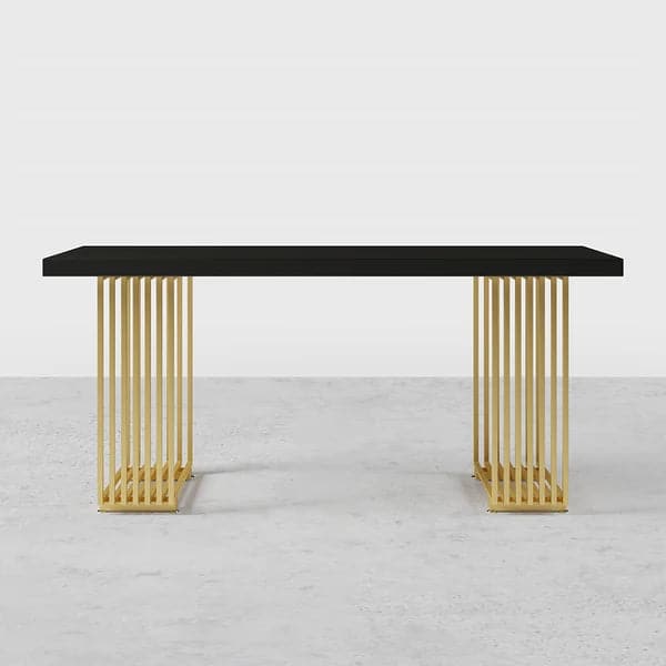 Modern Black Computer Desk Office Desk with Solid Wood Table Top & Gold Frame