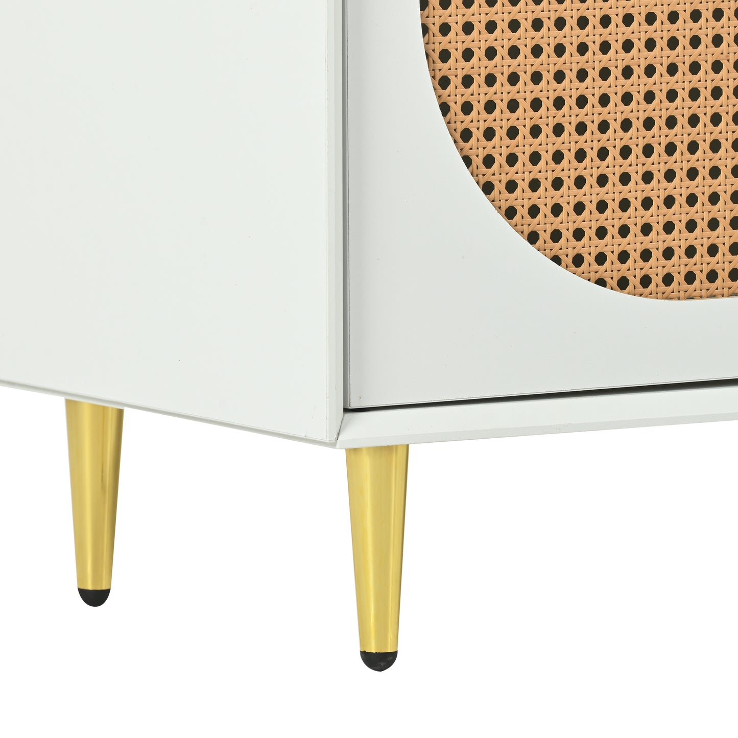 U-Can Meuble TV avec porte en rotin, table console multimédia tissée avec étagères réglables pour téléviseurs jusqu'à 65", buffet de rangement pour salon