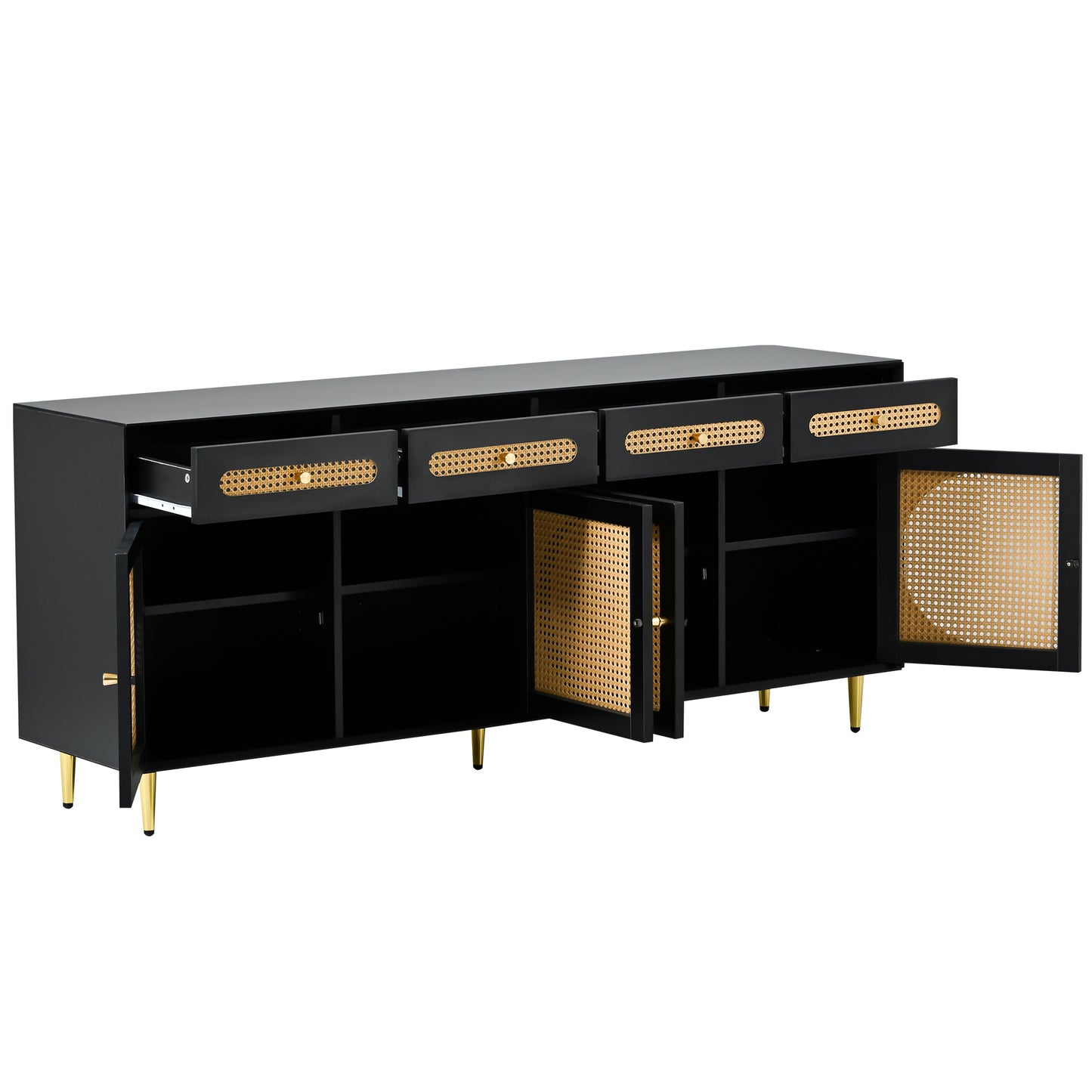 U-Can Meuble TV avec porte en rotin, table console multimédia tissée avec étagères réglables pour téléviseurs jusqu'à 65", buffet de rangement pour salon
