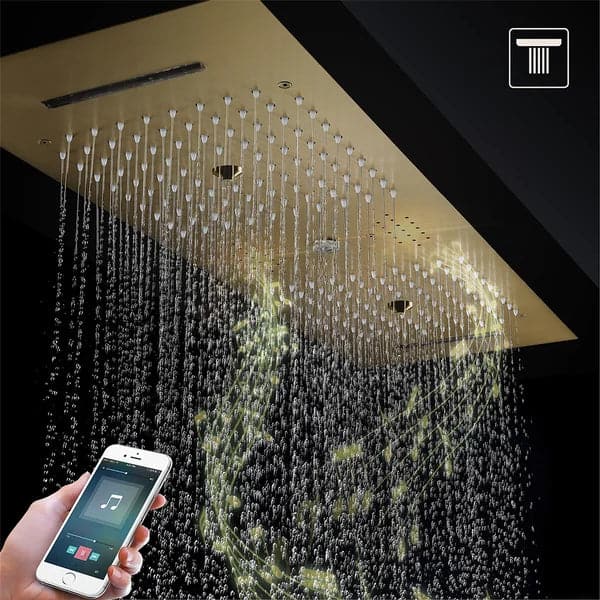 6 Functions Modern Thermostatic Massage Shower System Remote Controlled LED Brushed Gold