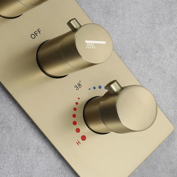 6 Functions Modern Thermostatic Massage Shower System Remote Controlled LED Brushed Gold