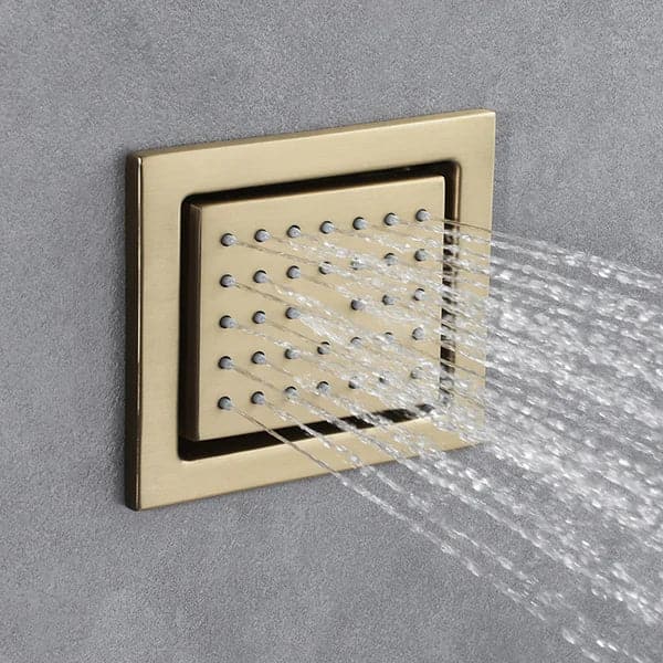6 Functions Modern Thermostatic Massage Shower System Remote Controlled LED Brushed Gold