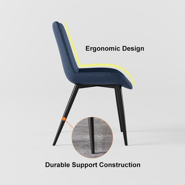 Modern Blue Dining Room Chairs PU Leather Upholstered (Set of 2)