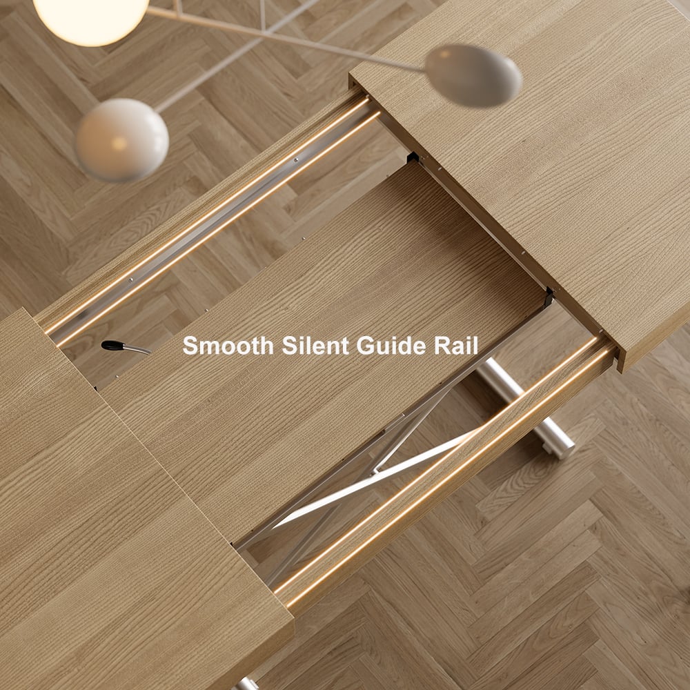 Modern Natural Wood Extendable Coffee Table & Dining Table Rectangle Height Adjustable