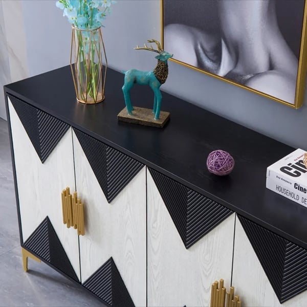 Modern Sideboard Buffet 4 Doors and 6 Shelves Accent Cabinet Gold Finish in Large