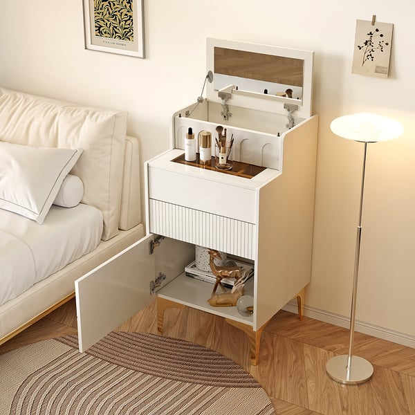 Modern Mini White Makeup Vanity Set Dressing Table with Mirror & Stool