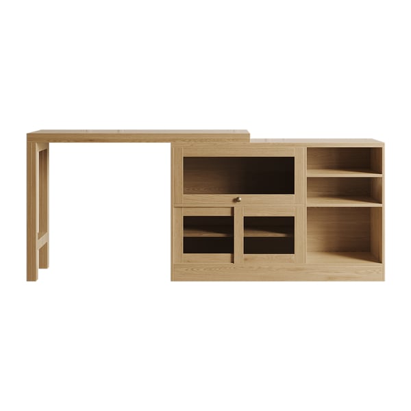 Natural Storage Sideboard Cabinet Extendable Wood Buffet Foldable Dining Table