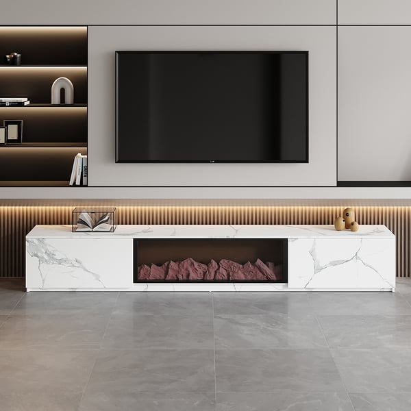 70.9" Electric Fireplace Wood Storage TV Stand with Remote Control for TVs Up to 70