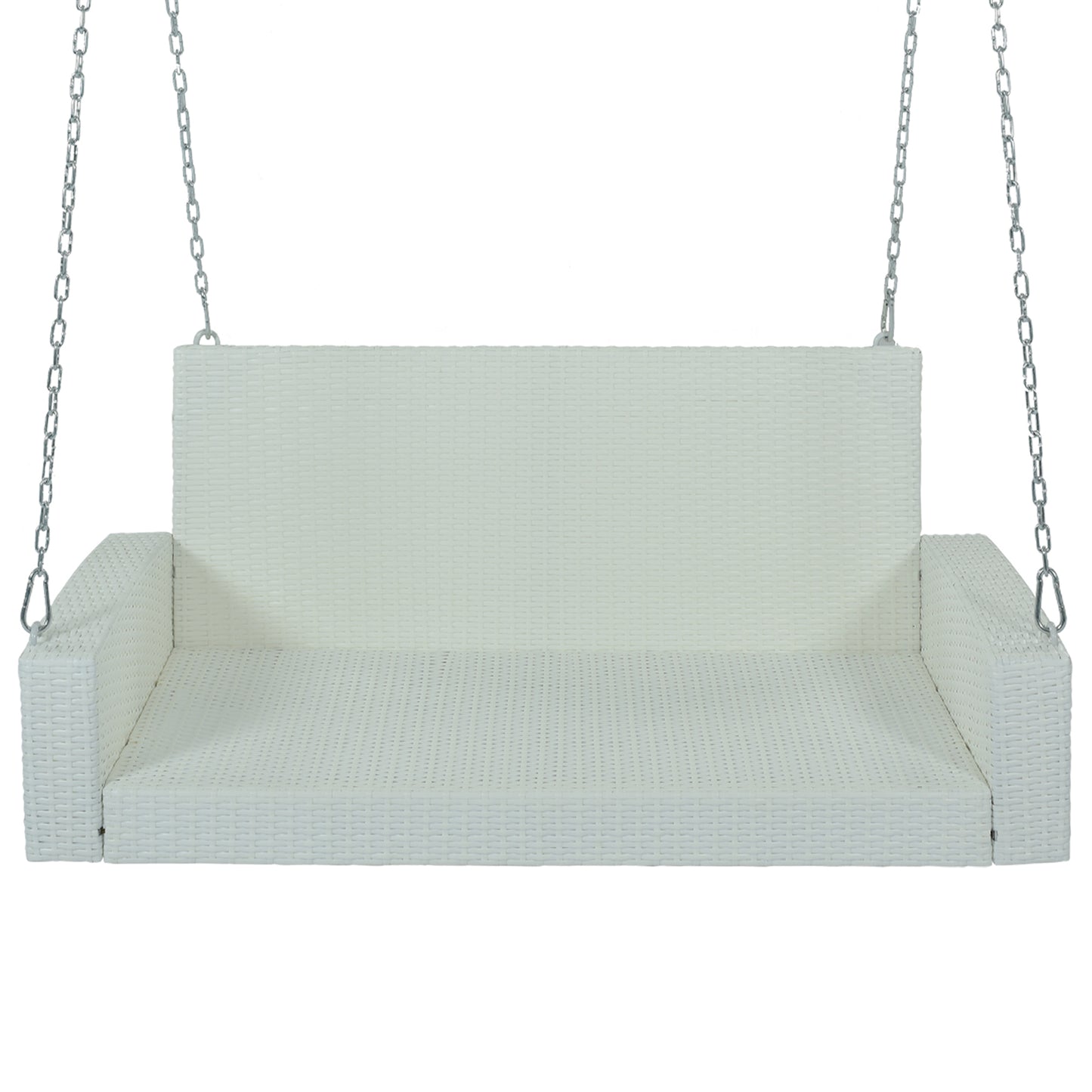 GO Balançoire de porche suspendue en osier pour 2 personnes avec chaînes, coussin, oreiller, banc de balançoire en rotin pour jardin, cour, étang. (Osier blanc, coussin gris)