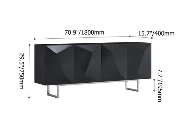 71 Inch Modern Black Buffet Sideboard Kitchen Cabinet with 4 Doors Adjustable Shelves