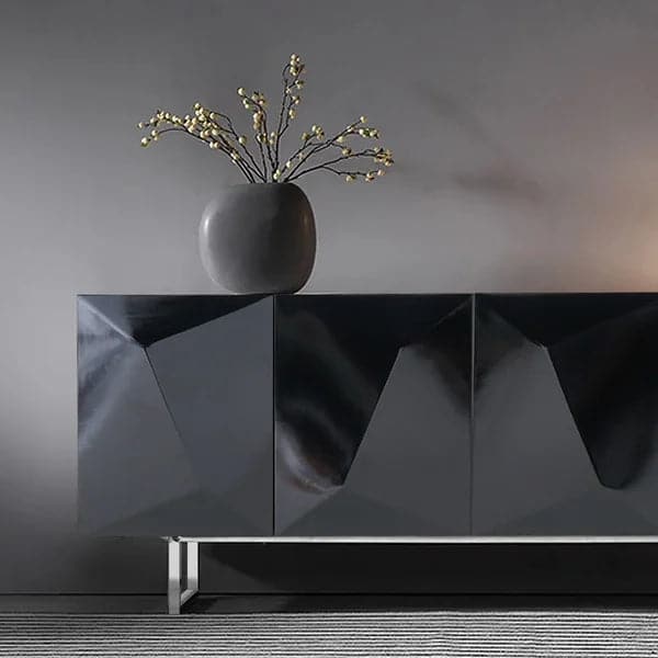 71 Inch Modern Black Buffet Sideboard Kitchen Cabinet with 4 Doors Adjustable Shelves