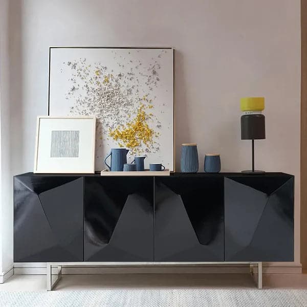 71 Inch Modern Black Buffet Sideboard Kitchen Cabinet with 4 Doors Adjustable Shelves