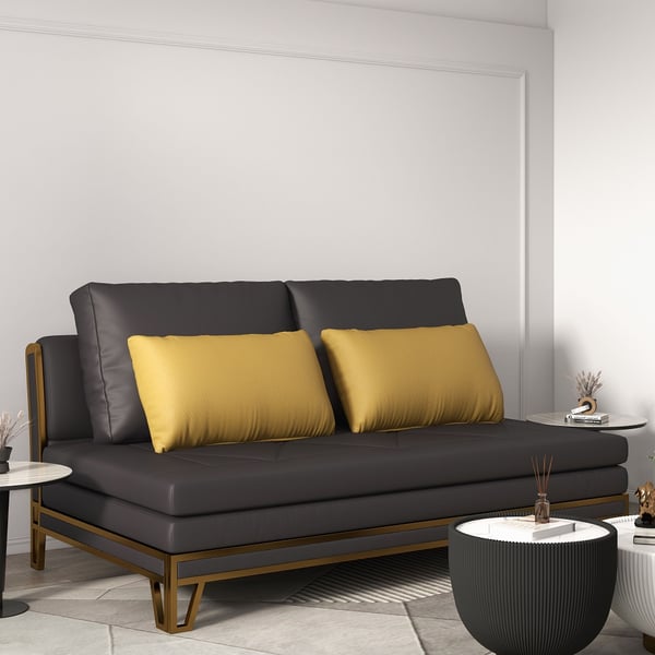 59" Modern Black Convertible Sofa Bed Tufted Leath-Aire Upholstery