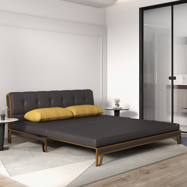 59" Modern Black Convertible Sofa Bed Tufted Leath-Aire Upholstery