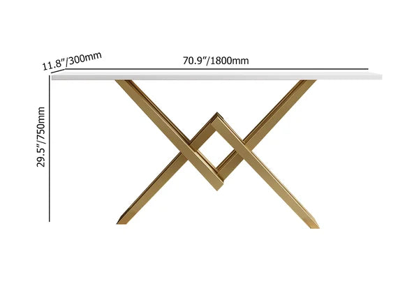 Black/White & Gold Narrow Console Table Accent Table For Entryway X Base & Metal in Small#White-XL