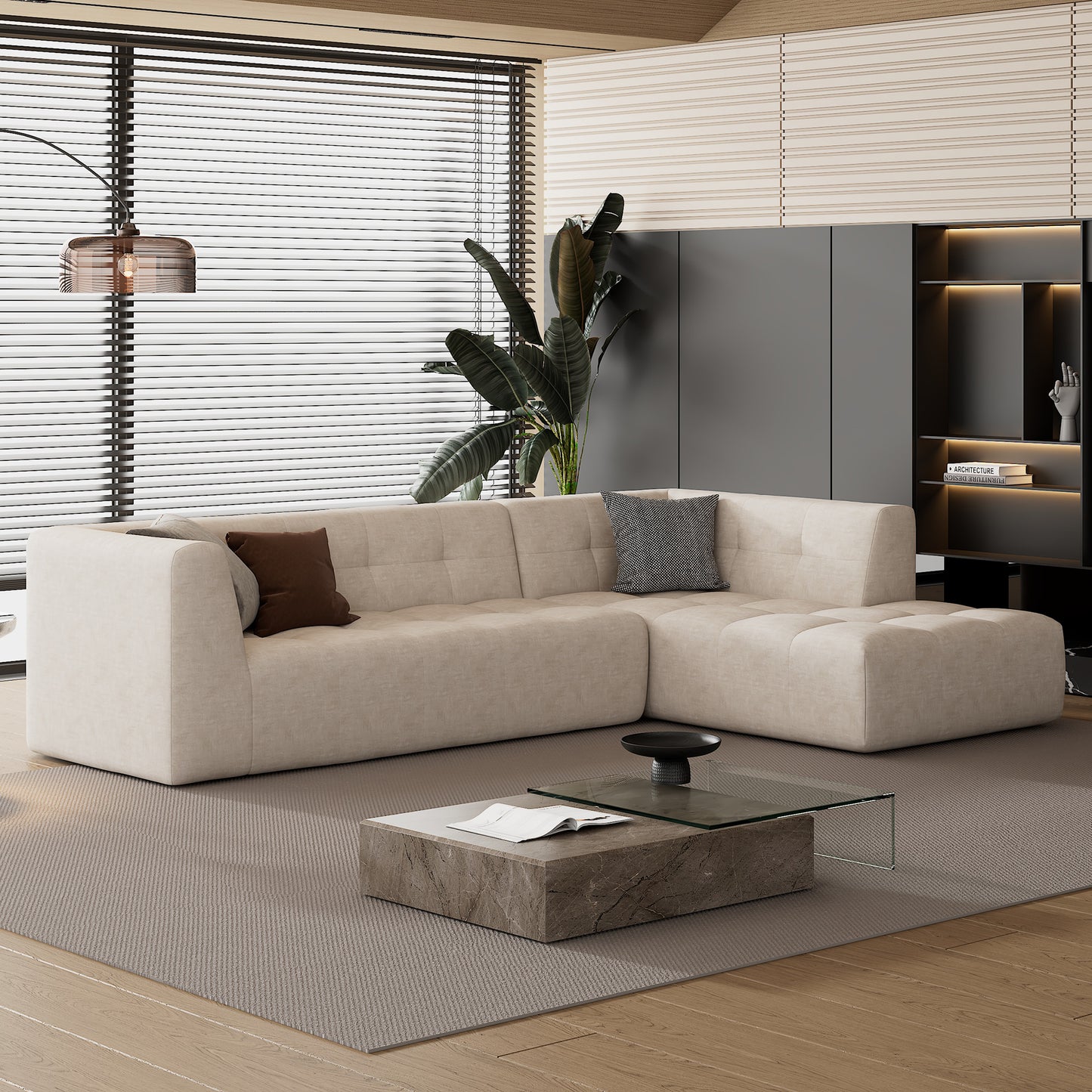 110.2" L-Shaped Modular Combination Living Room Sofa Set, Modern Minimalist Sofa 2pcs in Beige