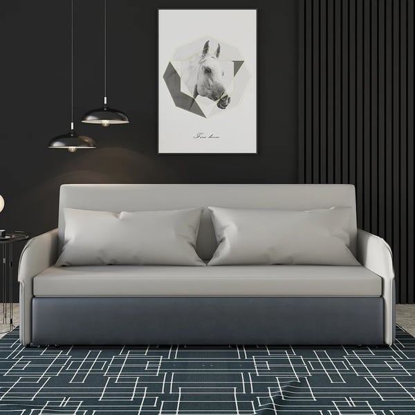 77 Inches Modern Gray Convertible Storage Full Sleeper Sofa Leath-Aire Upholstery