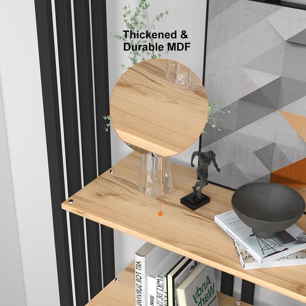 Modern Natural Etagere Bookcase 6-Tier Bookshelf Display in Black Finish