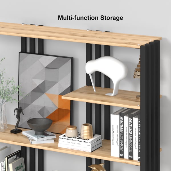 Modern Natural Etagere Bookcase 6-Tier Bookshelf Display in Black Finish