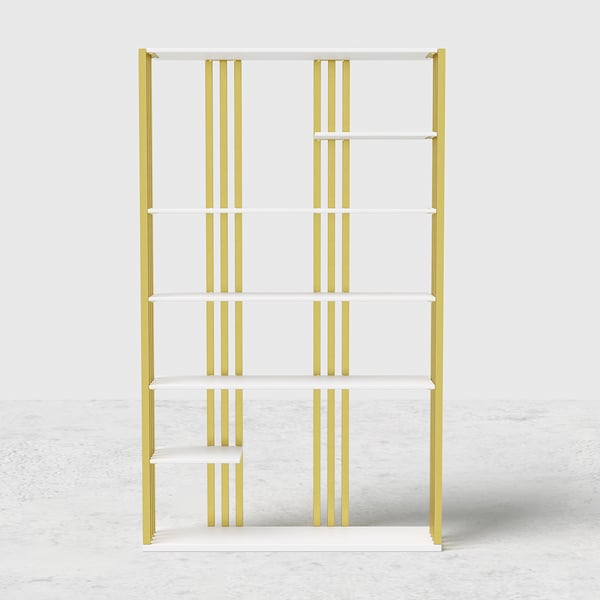 Modern Steel Etagere Bookshelf Display Shelving 6-Shelf White Tall Book Shelf